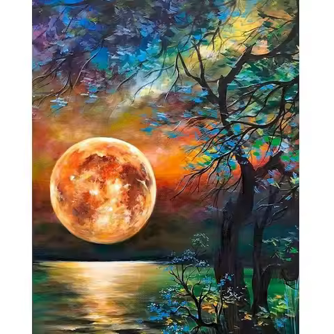 GATYZTORY DIY Painting By Numbers Moon Landsca HandPainted Oil Painting Drawing On Canvas Kill Time 