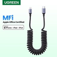 UGREEN 1.5m 20W MFI Spring USB Type C to Lightning for Car Styling Storage Flexible 3A Charging Cable USB C for iPhone 14 13 Pro Max Model: 90480