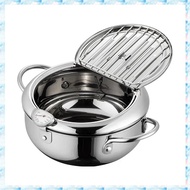 (PEFQ) Japanese Tempura Fryer Pan with and Lid 304 Stainless Steel Deep Frying Pot for Kitchen