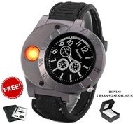 Jam Tangan Pria Korek Elektrik USB Korek Api Rokok Cigarette Lighter Watch Jam Tangan Analog / Paket