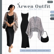3-in-1 Beach OutfitWanita (Maxi Dress, Arwen Vest, Shoulder Bag) Simple, Cheap Vacation OOTD CS051