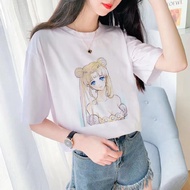 Japanese Anime Sailor Moon Printing Sisters Wear Women'sCasual Short Sleeve Tshirt Cosplay