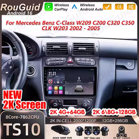 Android 16 Carplay For Mercedes Benz C-Class W209 C200 C320 C350 CLK W203 2002 - 2005 Car Radio 2k M