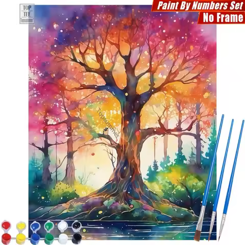 Massive colorful tree Painting By Numbers Kit - Tree dreamy mystical Canvas Wall Art New Year'S Day 