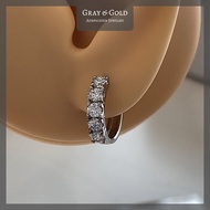 [ER289-03] ต่างหูห่วงเพชรสังเคราะห์ CZ ตัวเรือนอัลลอยด์ ชุบทองคำขาวโรเดียม Gray &amp; Gold Jewelry