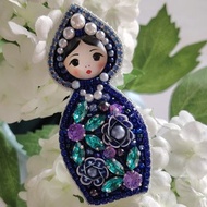 手工俄羅斯娃娃串珠胸針，俄羅斯娃娃別針，俄羅斯風格飾品