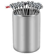 20PCS Metal Cocktail Picks with Holder Kit, Stainless Steel Cocktail Picks, Reusable Cocktail Skewer