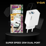 V-GeN VTC2-39 25W Dual Port USB-C + USB-A Charger Adapter (Fast Charge PD3.0/QC3.0)