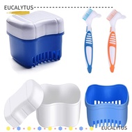 EUTUS Dentures Container with Basket Portable Double-layer Storage Box Cleaner Brush