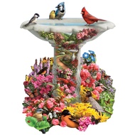 Bits and Pieces - 750 Piece Shaped Puzzle - Garden Birdbath, Busy Bird Fountain - by Artist Alan Gia
