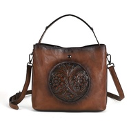 Vintage Floral Embossed Messenger Bag for Women, Adjustable Strap, Zipper Closure, Polyester Lined, 