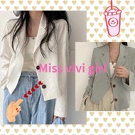 Miss vivi girl ~新款棉麻短款西裝外套防曬短外套/白，灰/free size/發訊訂購