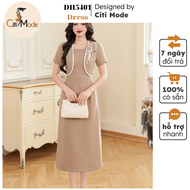 Đầm công sở CITI MODE FASHION thiết kế Đầm suông A nâu phối viền đính hoa ngực DH5401