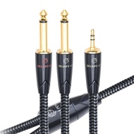 3.5mm to Double 6.5mm TRS Cable AUX Male Mono 6.5 Jack to Stereo 3.5 Audio Cable for Mixer Amplifier