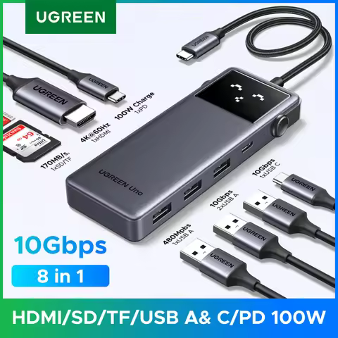 UGREEN Uno 8-in-1 USB-C HUB Type-C to HDMI 4K60Hz for Monitor USB3.2 10Gbps Data Transfer PD100W SDT