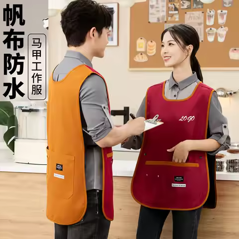 Waterproof Apron Vest for Kitchen Home Cooking Anti-Stain Catering Supermarket Cashier Work Uniform 