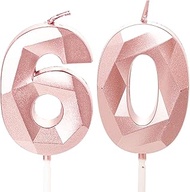 60th Birthday Candles, Rose Gold Number 60, Candles for Birthday Cake, 60 Birthday Candles, 60 Birth