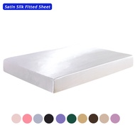 Satin Silk Bed Sheet Solid Color Fitted Sheet with Elastic Band Luxury Mattress Cover Queen King Size