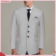   Men Blazer Solid Color Stand Collar Long Sleeve Single Breasted Slim Fit Pockets Suit Jacket for Office