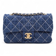 中古 Chanel 香奈兒 Classic Flap Bag 丹寧 深藍牛仔外縫線菱格紋CF 肩背 斜背 口蓋包 掀蓋包