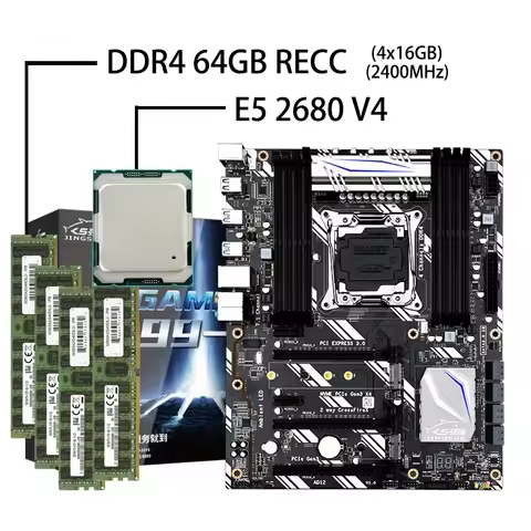 X99 D8 Motherboard LGA 2011-3 with E5 2680V4 4*DDR4 16GB ECC REG RAM Support Crossfire Turbo Boost G