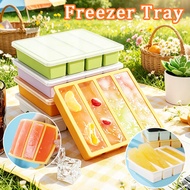 Silicone Freezer Tray with Lid Freezer Reusable 4 Grids Food Freezing Molds Freezer Container Large 