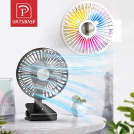 OATSBASF Mini Clip Fan with Colorful Light, USB Table Stand Fan Wireless Clip Portable Camping Fan
