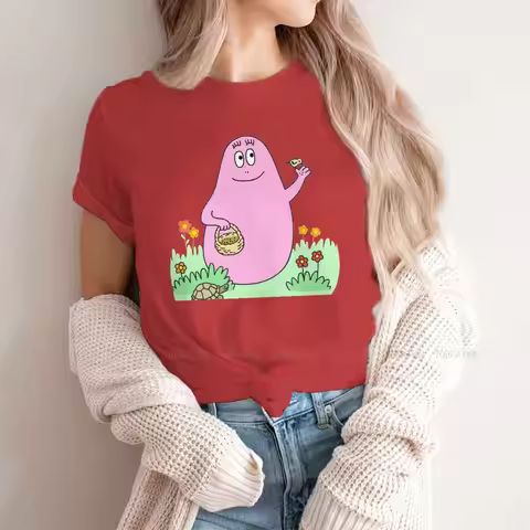 Pink Unique TShirt for Girl Barbapapa Pear-shaped and Pink Comfortable Creative Gift Idea T Shirt St