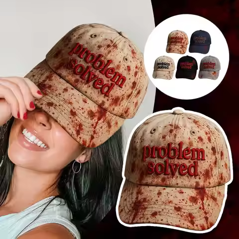3D Embroidery Problem Solved Bloody Hat Party Costume Baseball Hat Unique Retro Blood Stain Print Ba