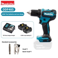 (ของแท้ 100%)Makita ไขควงไร้สาย DDF485 สว่านไร้สาย สว่านไฟฟ้าแบบไร้แปรงถ่าน มาพร้อมกับแบตเตอรี่ลิเธียม 18V สองก้อน เครื่องมือไฟฟ้า