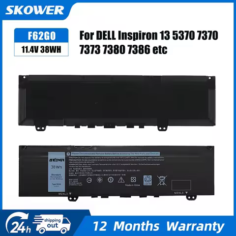 SKOWER 38Wh F62G0 Laptop Battery for Dell Inspiron 13 7000 7373 7386 2-in-1 7370 7380 P83G P87G P91G