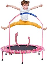 Home Office Kids Trampoline Mini Trampoline with Handle And Protective Cover Foldable Fitness Exercise Rebounder Jumper Safe And Durable Toddler Trampoline for Indoor Outdoor 38in Pink