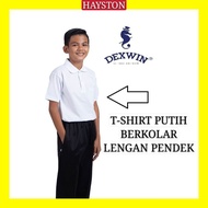DEXWIN T-SHIRT PUTIH BERKOLAR LENGAN PENDEK KAIN COTTON | SEKOLAH PRA | BAJU SUKAN BERKOLAR WT27-S