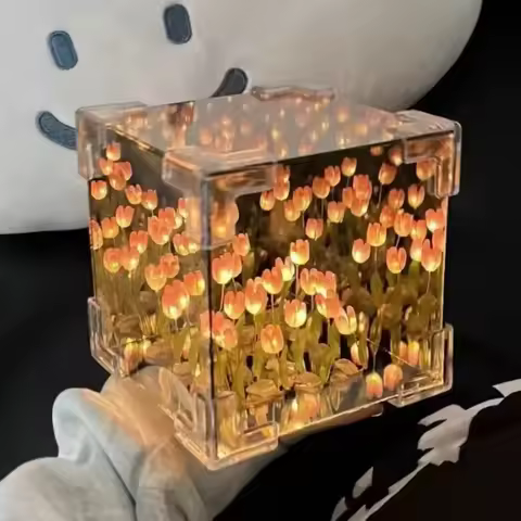 2025 DIy Creative Tulip Flower Sea Cube Three-Dimensional Small Night Lamp Material Package for Girl