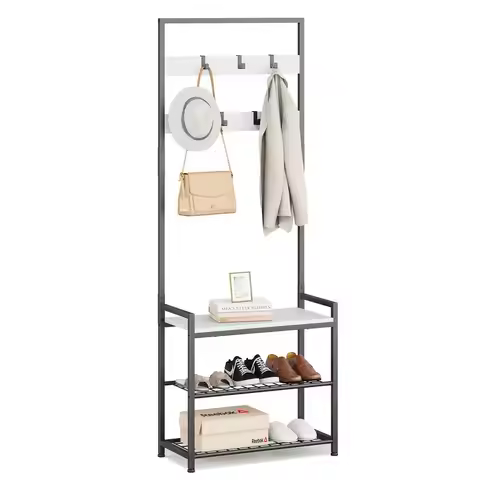 Tree with Shoe Storage Bench Entryway Bench with Coat Rack and Hooks 3in1 Small Hall Tree for Entry 