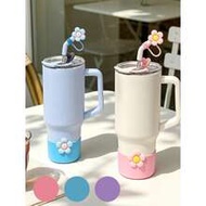 Cute Floral Decorated Silicone Cup Sleeve And Straw Lid, Suitable For 30oz And 40oz Cups With Handle