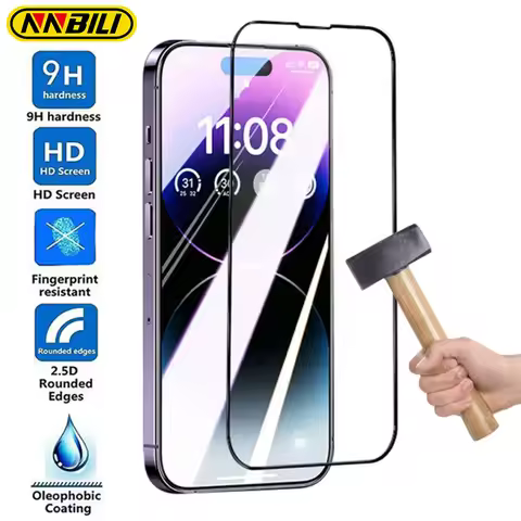 NNBILI 1Pcs 9H Anti-Burst Tempered Glass For IPhone 16 15 14 13 12 Pro Max For 16e 12 13 Mini Series