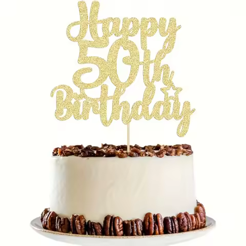 1pc Golden Shiny 50th Birthday Cake Topper For 50th Birthday Blessings, 50th Birthday Cake Decoratio