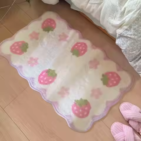 VIKAMA Ins Sweet Strawberry Carpet Bedroom Bedside Carpet Plush Skin-Friendly Carpet Living Room Car