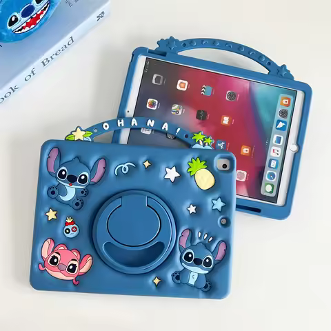 For IPad 10 9 8 7th Generation Air 2 3 4 5 6 10.9 A16 Pro 11inch Child Case 3D Cartoon Stitch Silico
