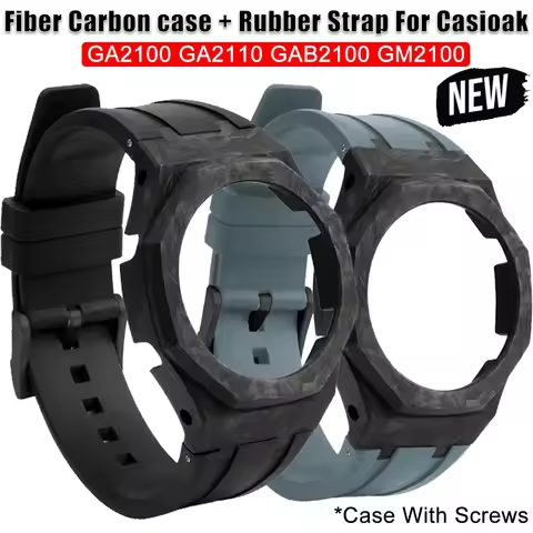 Mod Kit Fiber Carbon case For Casioak GA2100 GA2110 Rubber Strap for CasiOak GAB2100 GM2100 Modifica
