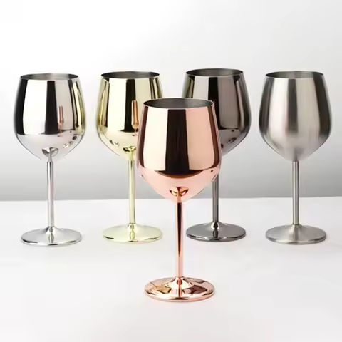 500ML Stainless Steel Goblet Red Wine Cocktail Glass Unbreakable Metal Tall Champagne Glass Bar KTV 