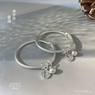 999.9Peaceful Silver Bracelet Pure Silver Bangle Solid with Bell Auspicious Push-Pull Hollow Pair wi