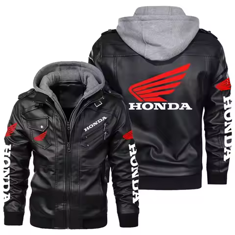 Men's Classic Honda Racing Work Bomber Jacket Zipper Design Leather Jacket Street Motorcycle Riding 