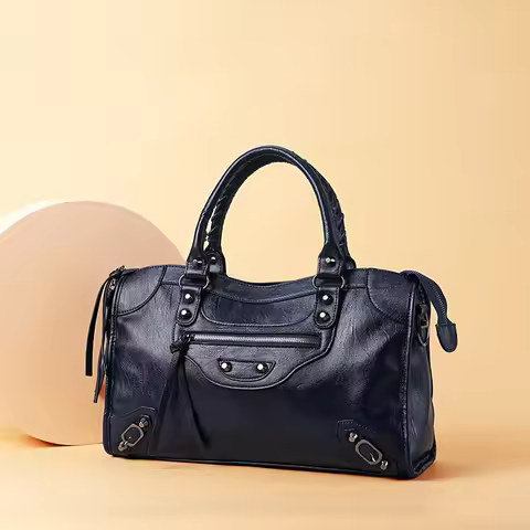 Paris Rivet Motorcycle Bag, ABG Baddie Style, Luxury Large Capacity Shoulder Bag, Casual Versatile C