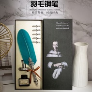 Solid Color Turkey European Retro Feather Pen Set Woman Dip Pen Advertising Gift Pen Feather Pen2025
