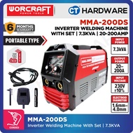 WORCRAFT MMA-200DS Inverter Welding Machine With Set | 7.3KVA | 20-200AMP (PORTABLE TYPE) | Mesin Ki