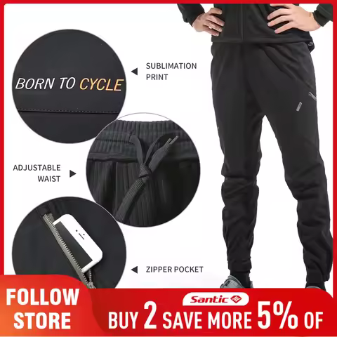 Santic Casual Cycling Pants Men's Winter Outdoor No Pad Windproof Sports Trousers Adjust Waist Refle