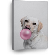 Cute Labrador Retriever Dog Animal Bubble Gum Art Pink Canvas Print Photo Wall Art Home Decoration P