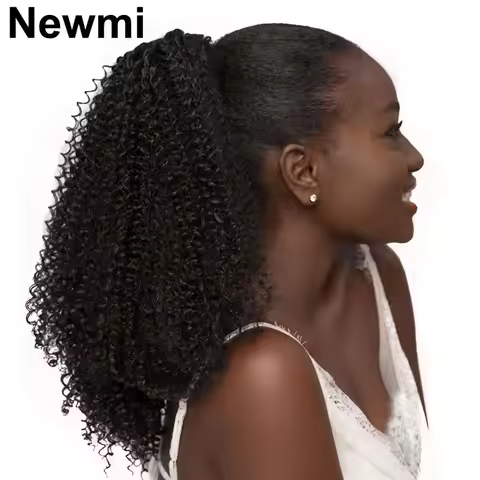 Newmi Kinky Curly Ponytail Extensions Human Hair Clip in Wrap Around 3b 3c Curly Ponytail Hair Exten